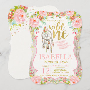 Wild One Invitation Girl Boho Drocatcher Party Kaart