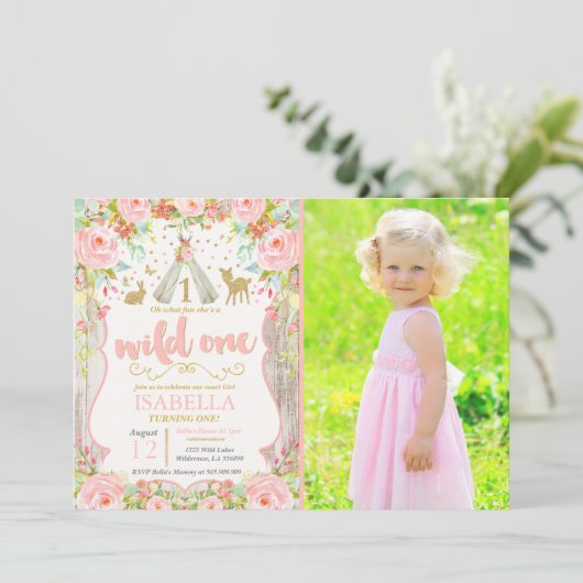 Wild One Invitation Girl Wild 11e verjaardag Kaart (Staand voorkant)