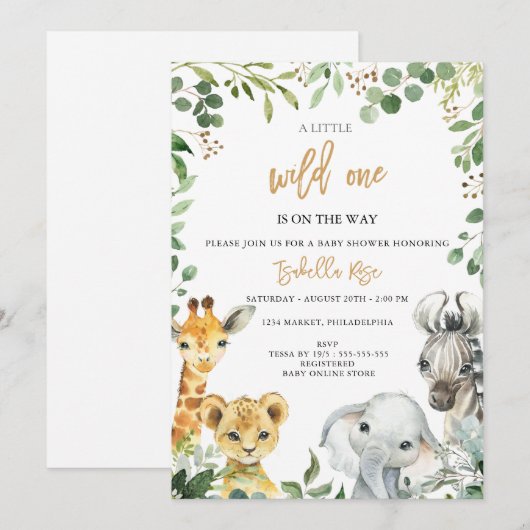Wild One is on the Way Baby Shower Invitation Kaart (Voorkant / Achterkant)