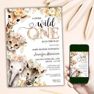 Wild One is onderweg   Meisje Safari Baby shower Kaart