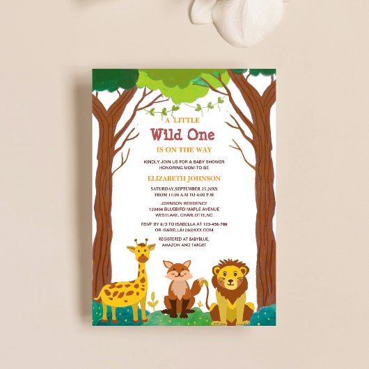 Wild One is onderweg naar het baby shower Woodland Kaart