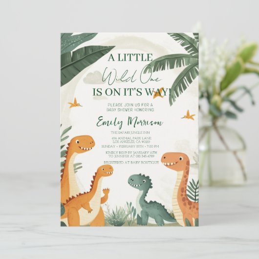 Wild One is op weg naar dinosaurussen en Baby show Kaart (Staand voorkant)