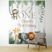 Wild One Jungle 1st Birthday Photo Backdrop Wandkleed (In situ)