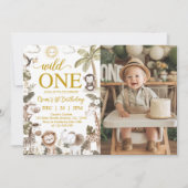 Wild One Jungle Animals 1st Birthday Party Photo Kaart (Voorkant)