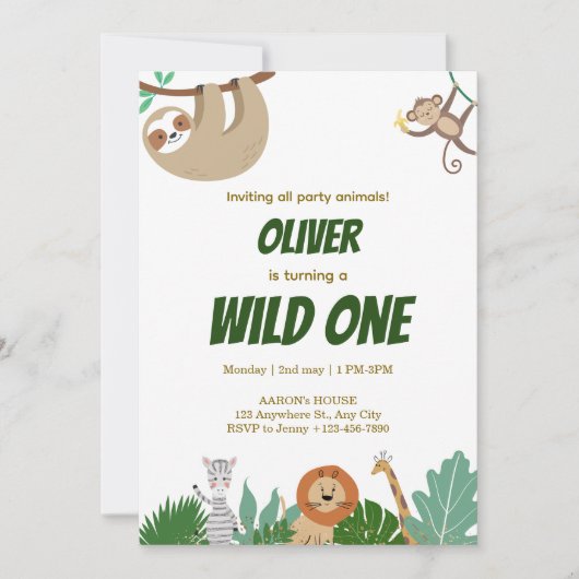Wild One Jungle Animals Birthday Party Design Feestdagenkaart (Voorkant)