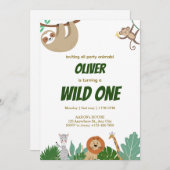 Wild One Jungle Animals Birthday Party Design Feestdagenkaart (Voorkant / Achterkant)