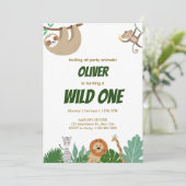 Wild One Jungle Animals Birthday Party Design Feestdagenkaart (Staand voorkant)