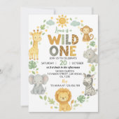 Wild One Jungle Animals Safari 1st Birthday Kaart (Voorkant)