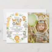 Wild One Jungle Animals Safari 1st Birthday Photo Kaart (Voorkant)