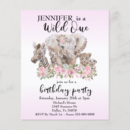 Wild One Jungle Aquarel Olifant Bloem Budget Flyer (Voorkant)