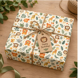 Wild One Jungle Avontuur 1e Verjaardag Cadeaupapier
