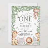 Wild One Jungle Birthday Invite Kaart (Voorkant)