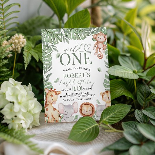 Wild One Jungle Birthday Invite Kaart