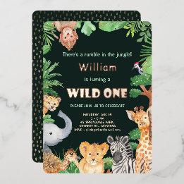 Wild One Jungle Boy Eerste Verjaardag Rose Goud Fo Folie Uitnodiging