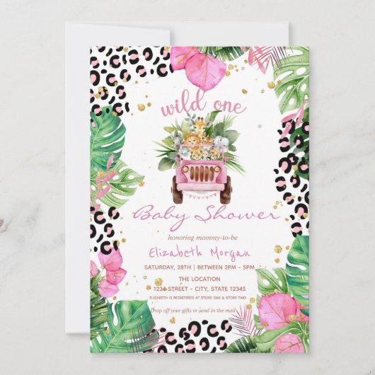 Wild One Jungle Dieren Baby Shower Kaart (Voorkant)