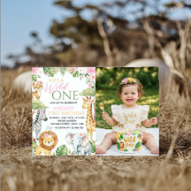 Wild One Jungle Dieren Roze Bloemige Verjaardagsfo