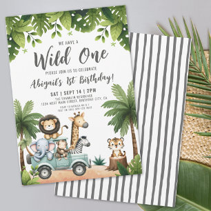 Wild One Jungle Dieren Safari 1e Verjaardagsfeestj Kaart