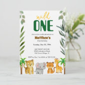 Wild One Jungle First Birthday Invitation Kaart (Staand voorkant)