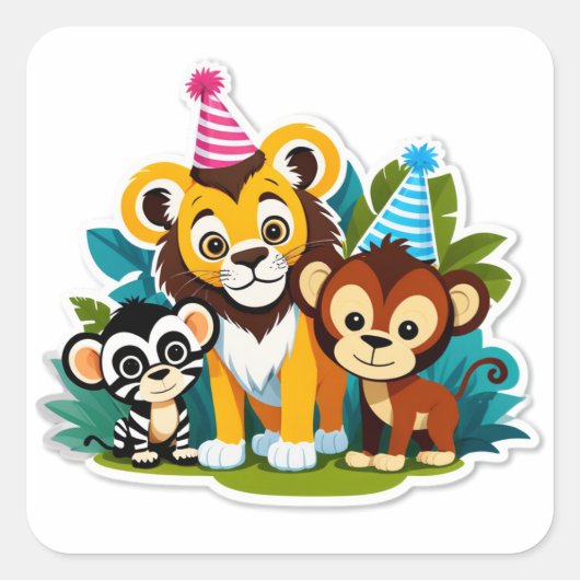 Wild One – Jungle Friends Birthday Bash Vierkante Sticker (Voorkant)