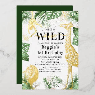 Wild One Jungle Groene planten & Goud Folie Uitnod Uitnodiging