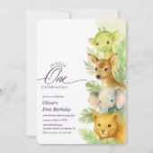 Wild One Jungle Leaves Boy 1st Birthday Invitation Kaart (Voorkant)