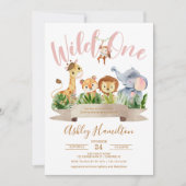 Wild One Jungle Roze Baby Shower Kaart (Voorkant)