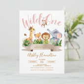 Wild One Jungle Roze Baby Shower Kaart (Staand voorkant)