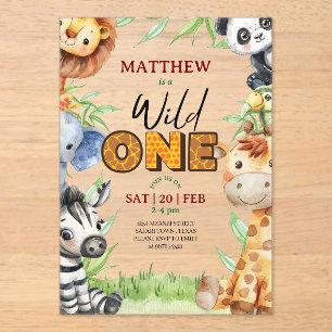 Wild One Jungle Safari 1e verjaardag Uitnodiging