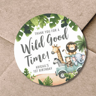 Wild One Jungle Safari 1e Verjaardagsfeestje Ronde Sticker