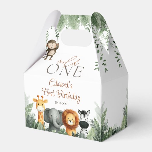 Wild One Jungle Safari 1st Birthday Bedankdoosjes (Voorkant Zijde)