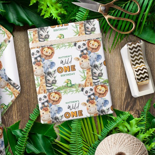 Wild One Jungle Safari 1st birthday  Cadeaupapier