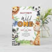 Wild One Jungle Safari 1st birthday Invitation Kaart (Staand voorkant)