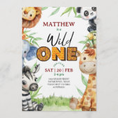 Wild One Jungle Safari 1st birthday Invitation Kaart (Voorkant)