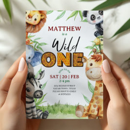 Wild One Jungle Safari 1st birthday Invitation Kaart