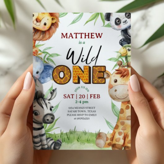 Wild One Jungle Safari 1st birthday Invitation Kaart