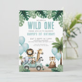 Wild One Jungle Safari 1st Birthday Party Kaart (Staand voorkant)
