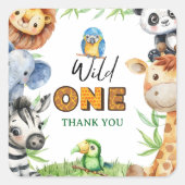 Wild One Jungle Safari 1st birthday Thank You  Vierkante Sticker (Voorkant)