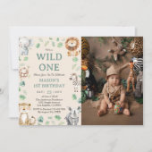 Wild One Jungle Safari Animals Birthday Photo Kaart (Voorkant)
