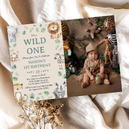 Wild One Jungle Safari Animals Birthday Photo Kaart