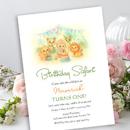 Wild One Jungle Safari Animals Boy 1st Birthday Kaart