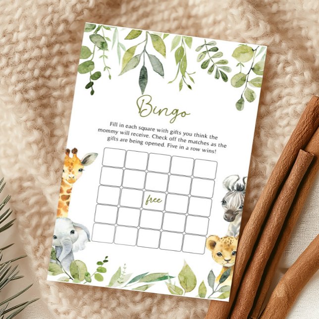 Wild One Jungle Safari Baby Shower Bingo Game (Creator heeft geüpload)
