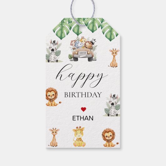 Wild One Jungle Safari Birthday for Boys Cadeaulabel (Achterkant)