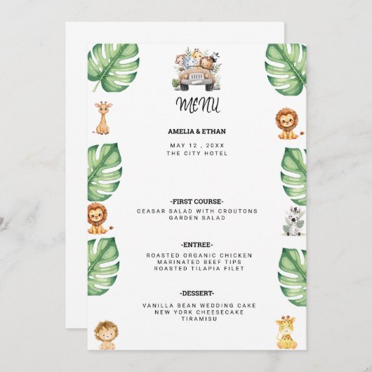 Wild One Jungle Safari Birthday for Boys Menu (Voorkant / Achterkant)