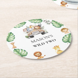 Wild One Jungle Safari Birthday for Boys Ronde Kartonnen Onderzetter