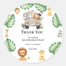 Wild One Jungle Safari Birthday for Boys Ronde Sticker