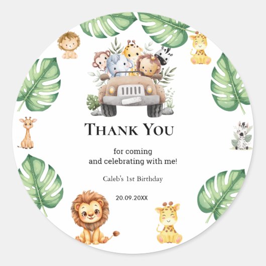 Wild One Jungle Safari Birthday for Boys Ronde Sticker (Voorkant)
