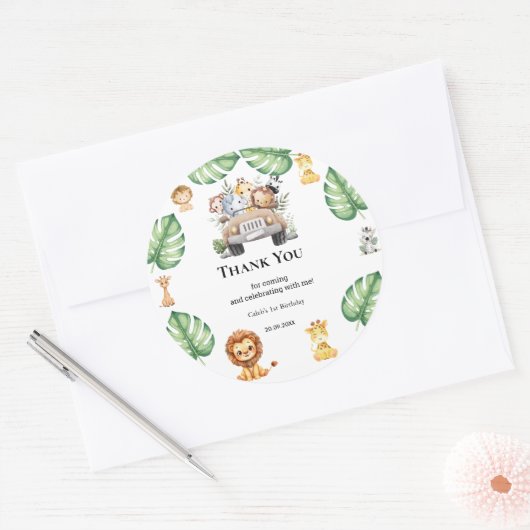 Wild One Jungle Safari Birthday for Boys Ronde Sticker (Envelop)