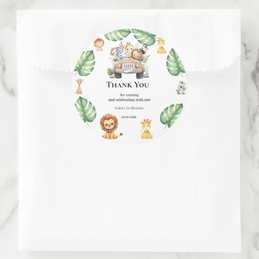 Wild One Jungle Safari Birthday for Boys Ronde Sticker (Tas)