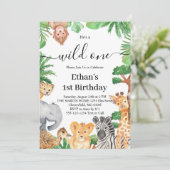 Wild One Jungle Safari Dieren 1e Verjaardagsfeestj Kaart (Staand voorkant)