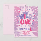 Wild One Jungle Theme Meisje Eerste Verjaardag Briefkaart (Voorkant / Achterkant)